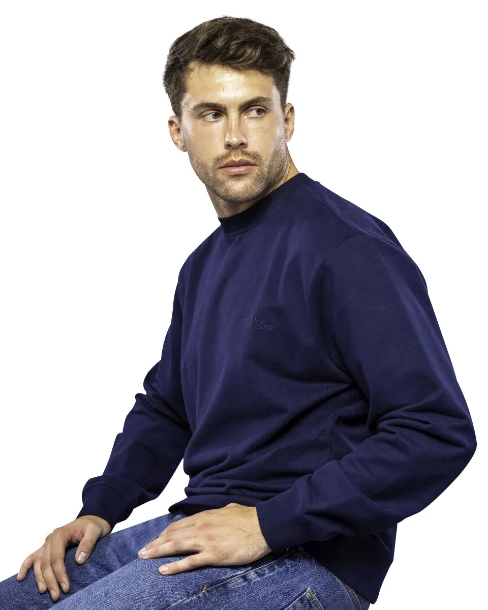 100% COTTON CREW NECK UNBRUSHED STONEWASHED SWEATSHIRT Navy