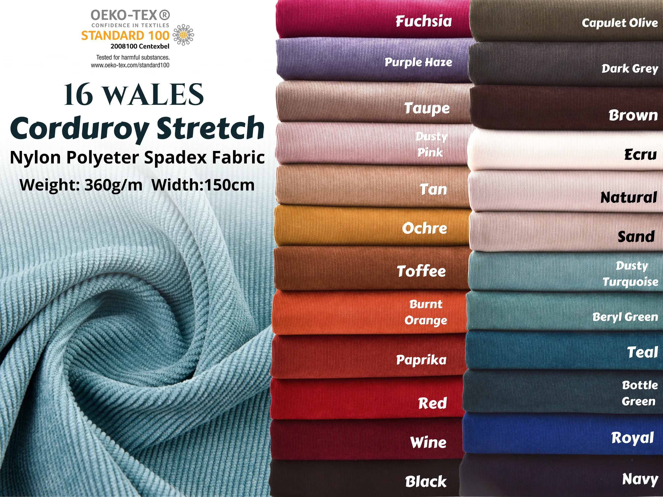 16Wale Corduroy Stretch Fabric - Classic Retro Corduroy Fabric