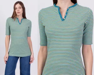 70s Retro Striped Henley Shirt - Small