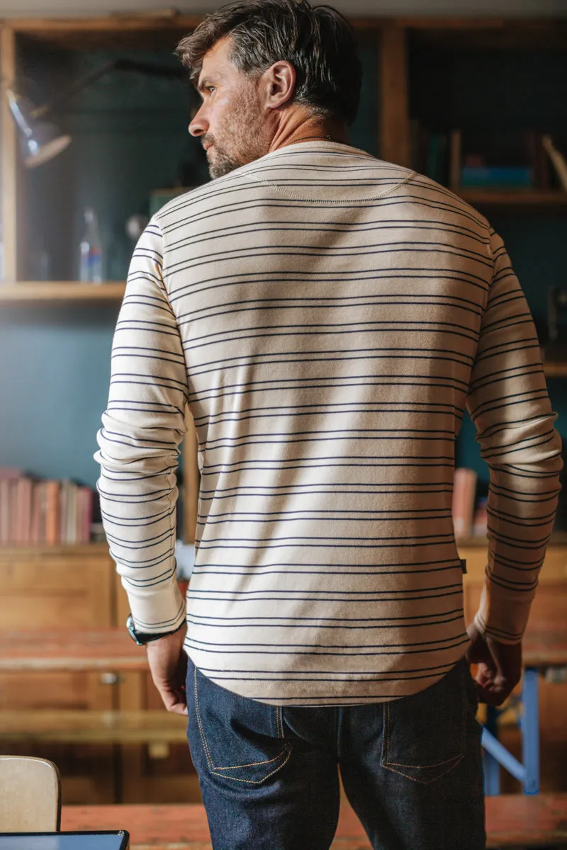 &SONS Clipper Striped Henley Shirt Raw/Navy