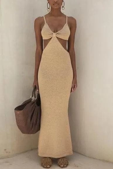 Aria Bodycon Day Maxi Dress - Tan Brown