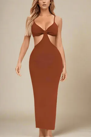 Aria Bodycon Day Maxi Dress - Tan Brown