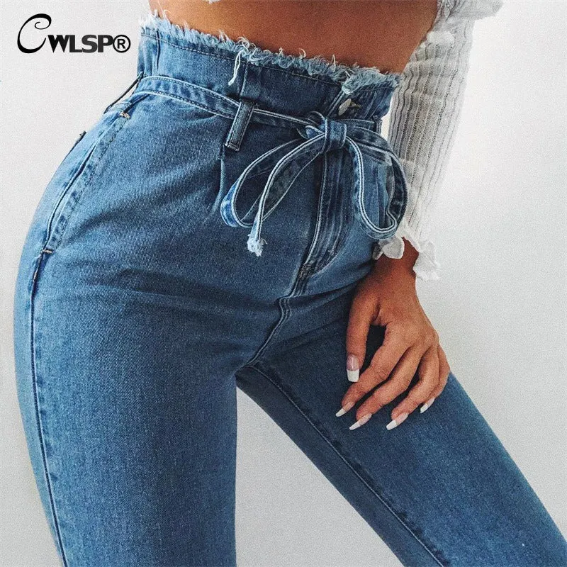 Autumn Jeans for women High Waist Jeans with Sashes High Street Pants