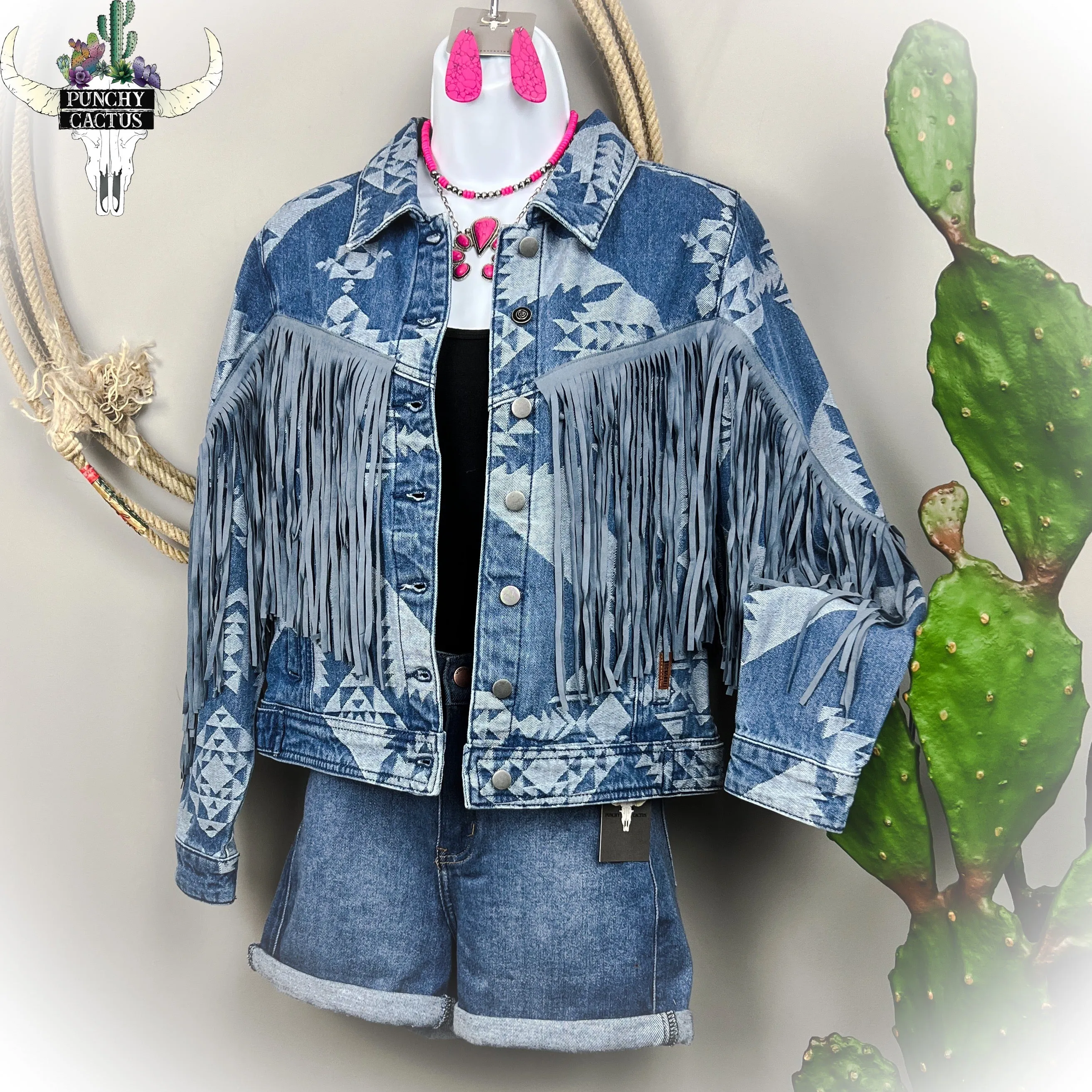 Aztec Denim Fringe Jacket