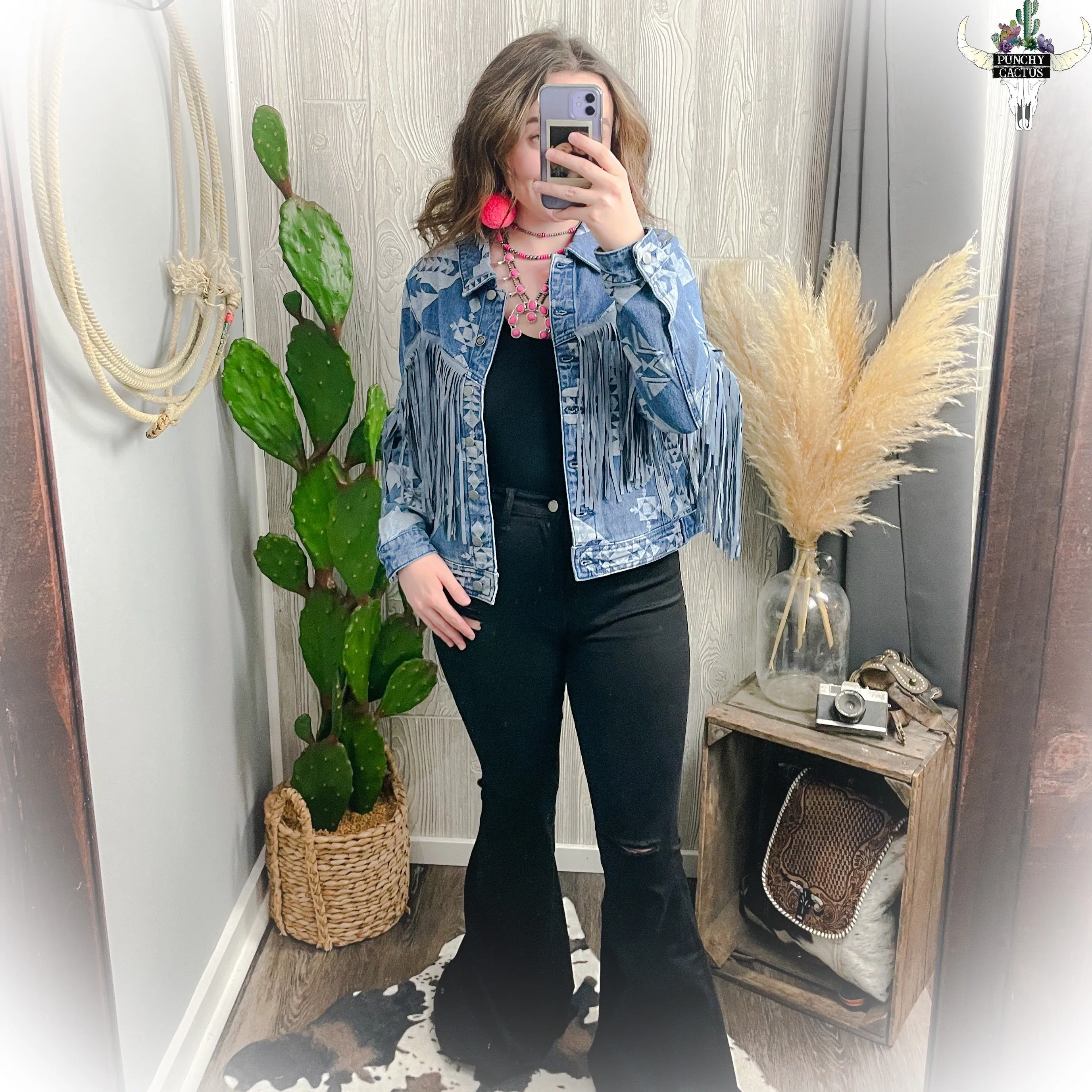 Aztec Denim Fringe Jacket