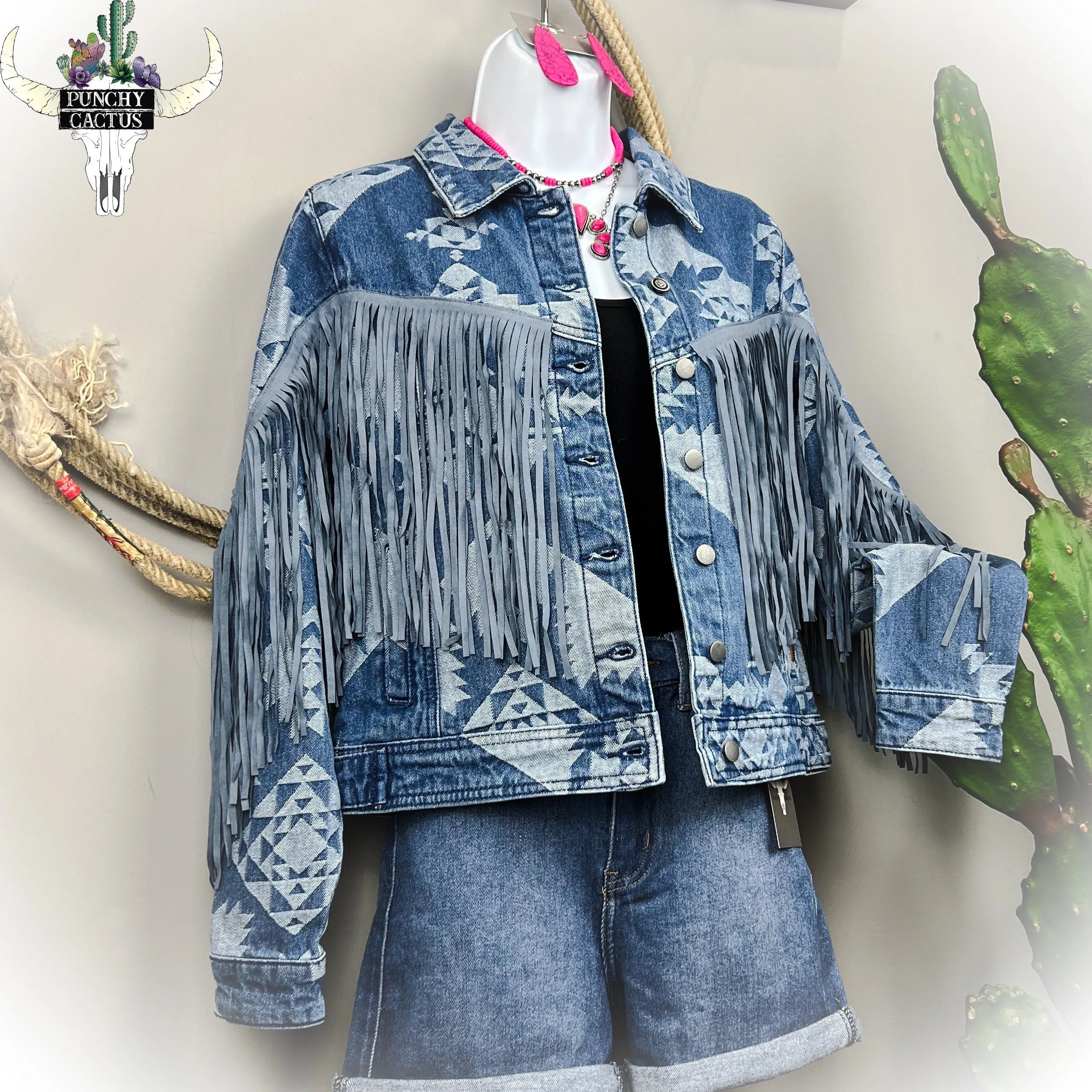 Aztec Denim Fringe Jacket