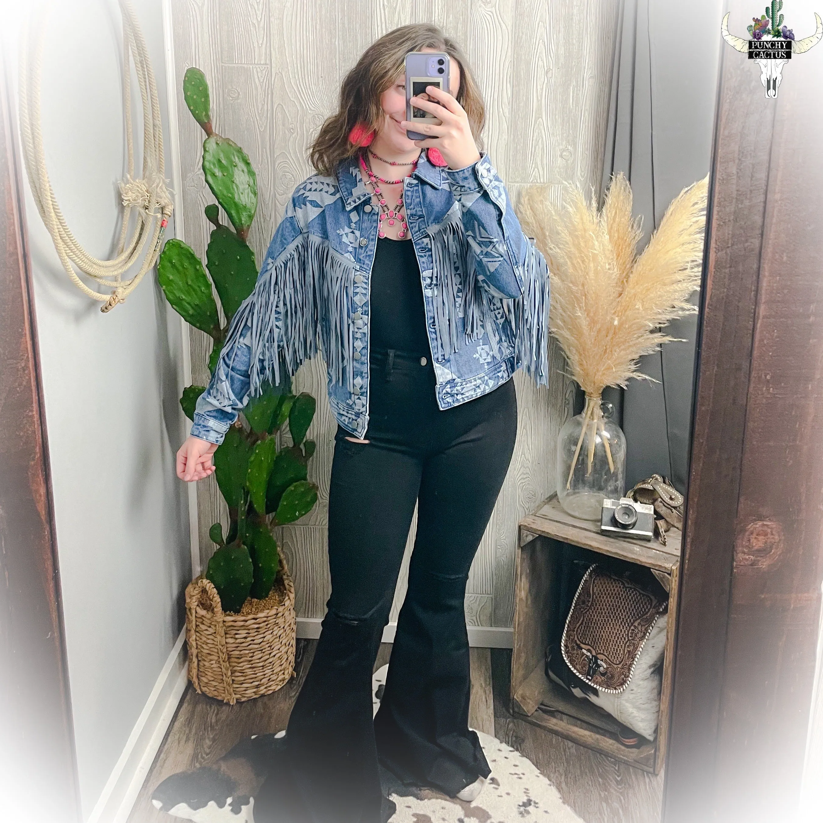 Aztec Denim Fringe Jacket