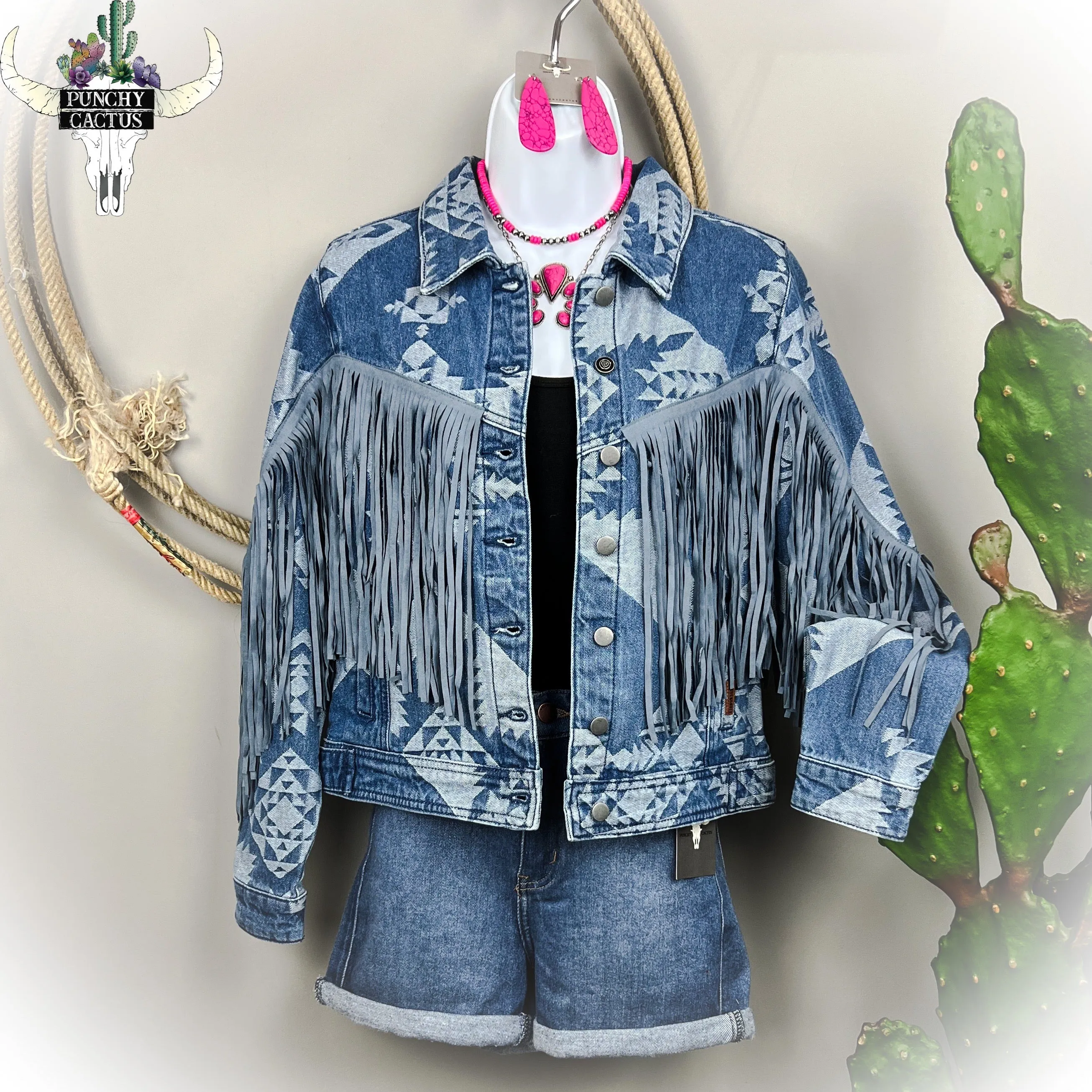 Aztec Denim Fringe Jacket