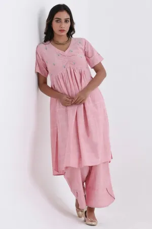 Bebaak Pankhuri Handwoven Cotton Tunic Set With Ruched Yoke