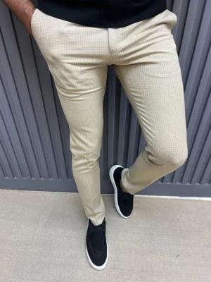 Beige Slim Fit Groom Wedding Cotton Pants for Men | GentWith