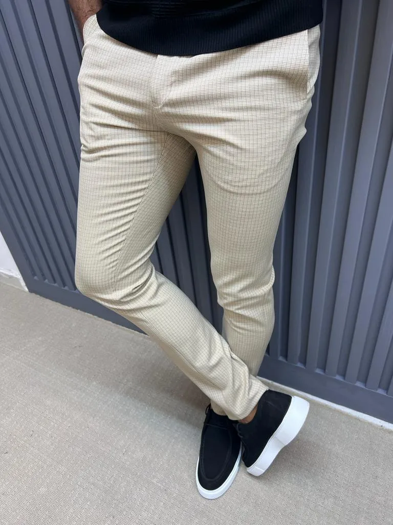 Beige Slim Fit Groom Wedding Cotton Pants for Men | GentWith