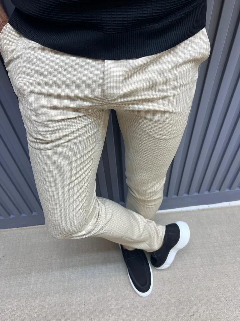 Beige Slim Fit Groom Wedding Cotton Pants for Men | GentWith