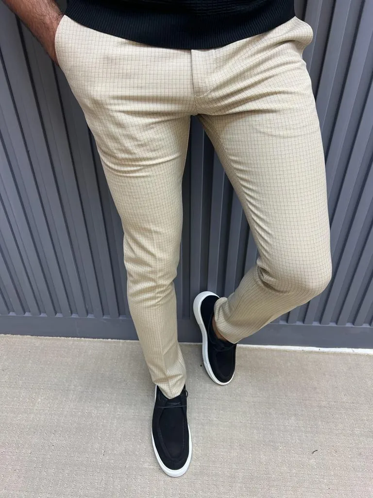 Beige Slim Fit Groom Wedding Cotton Pants for Men | GentWith