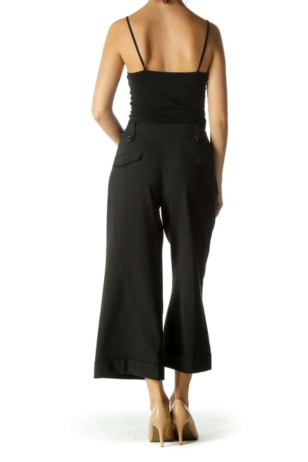 Black Pocketed Belt-Hoops Culottes Pants