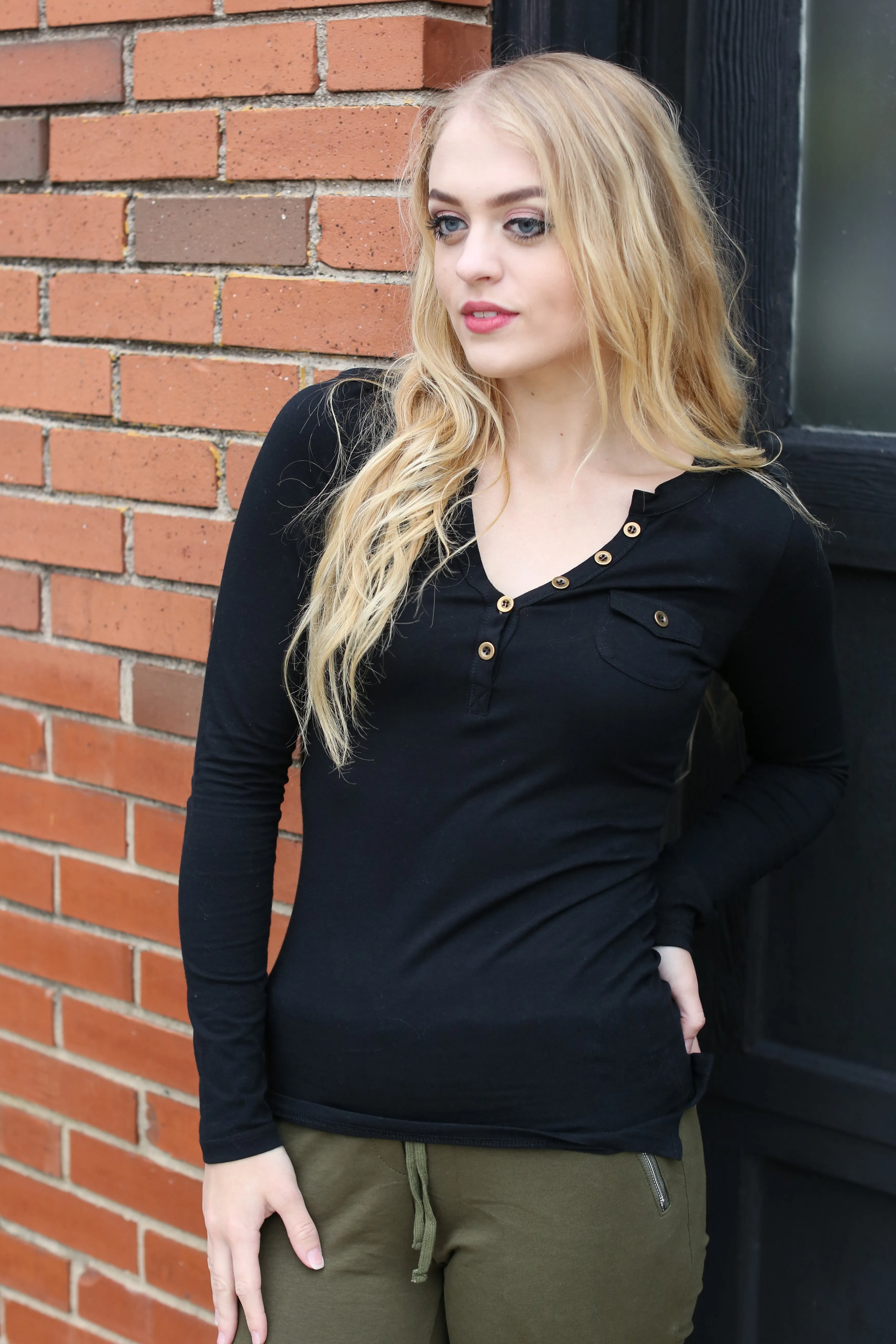 Black T-Shirt Henley