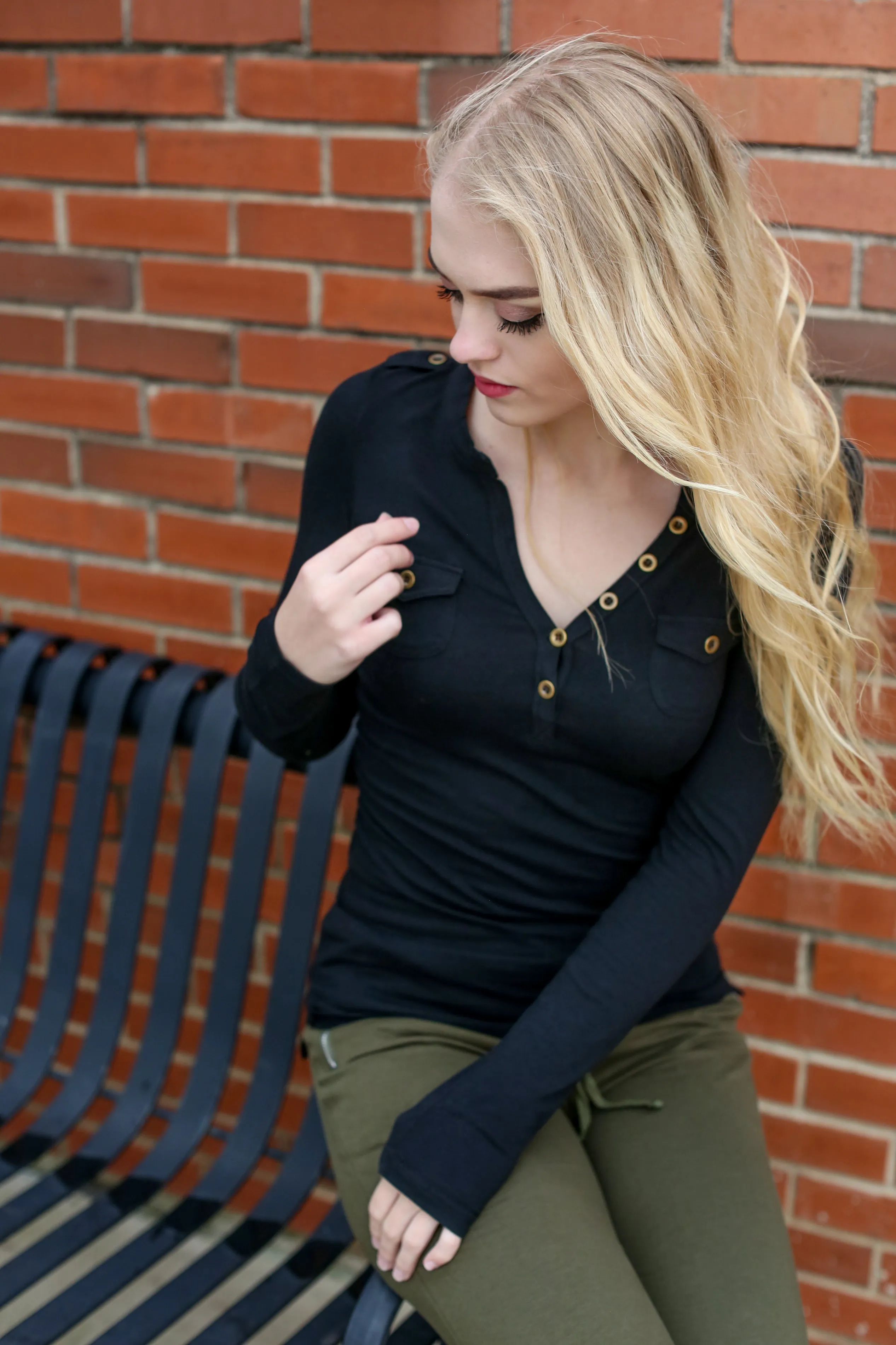 Black T-Shirt Henley