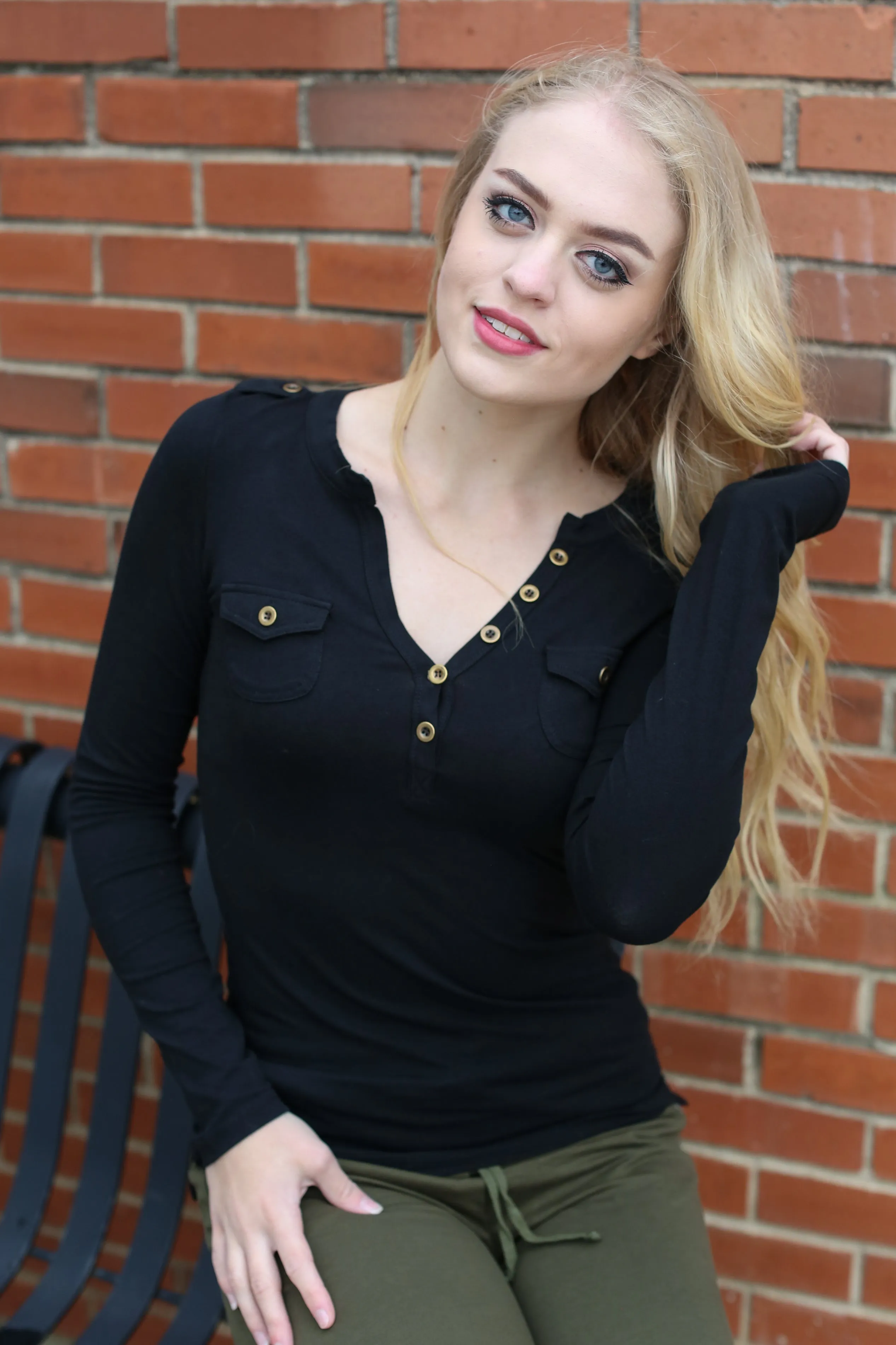 Black T-Shirt Henley