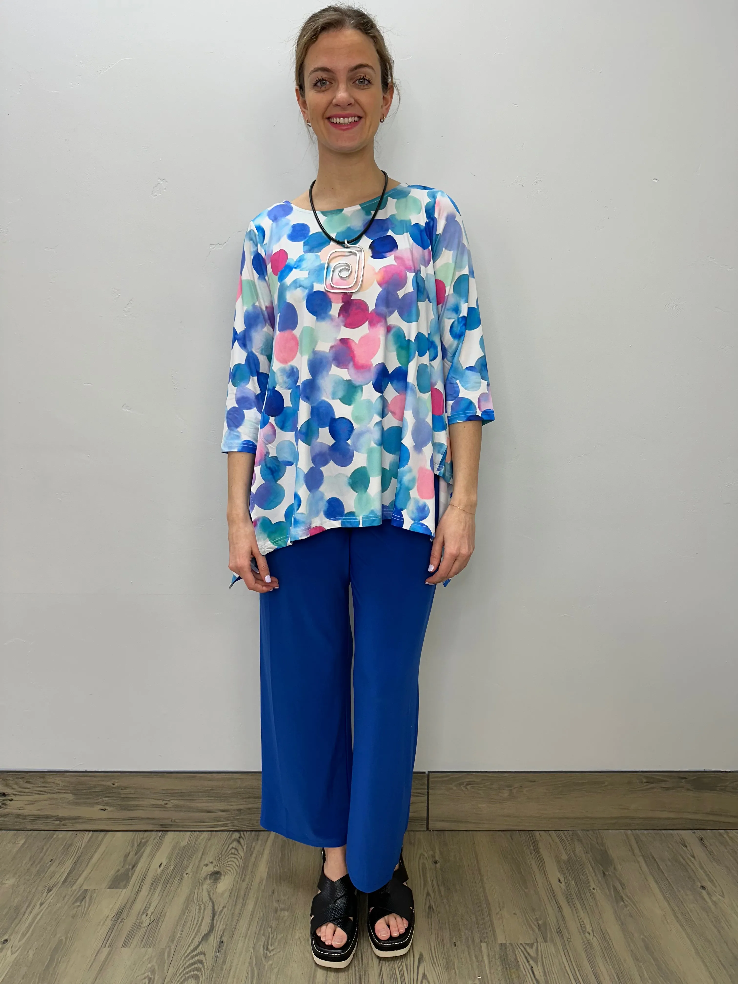 Blue and Pink Dots 3/4 Sleeve Shark-bite Tunic