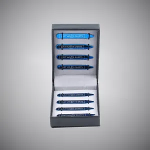 Blue Chrome Stainless Steel 8 Piece Collar Stay Gift Set In Box