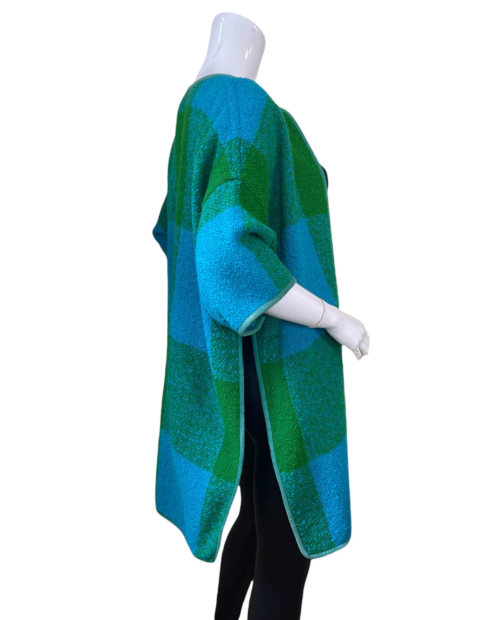 Bonnie Cashin 1960s Blue/Green Plaid Boucle Blanket Coat