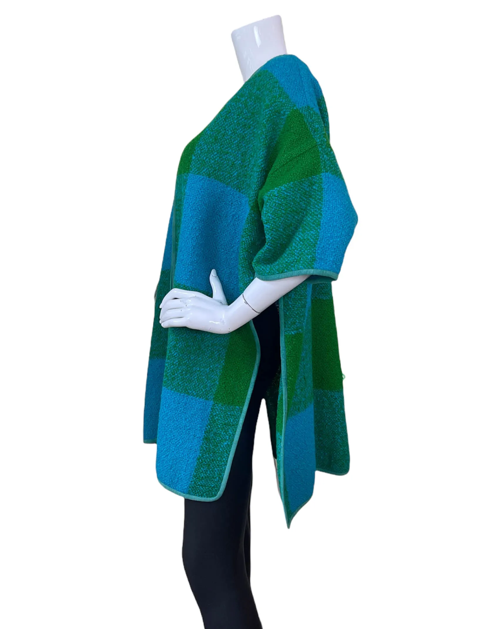 Bonnie Cashin 1960s Blue/Green Plaid Boucle Blanket Coat