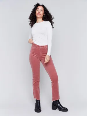 Bootcut Corduroy Pants with Asymmetrical Hem - Woodrose