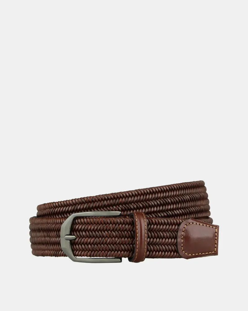 Braided Leather Stretch Belt - Brown