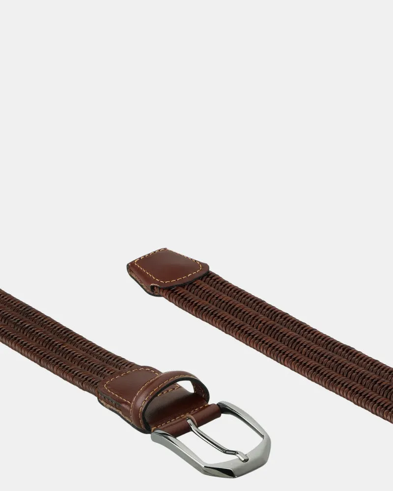 Braided Leather Stretch Belt - Brown