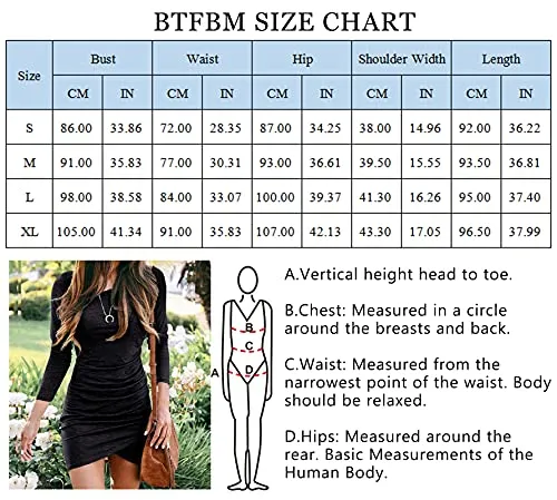 BTFBM Women Fashion Ruched Elegant Bodycon Long Sleeve Wrap Front Solid Color Casual Basic Fitted Short Dress (Black, Small)