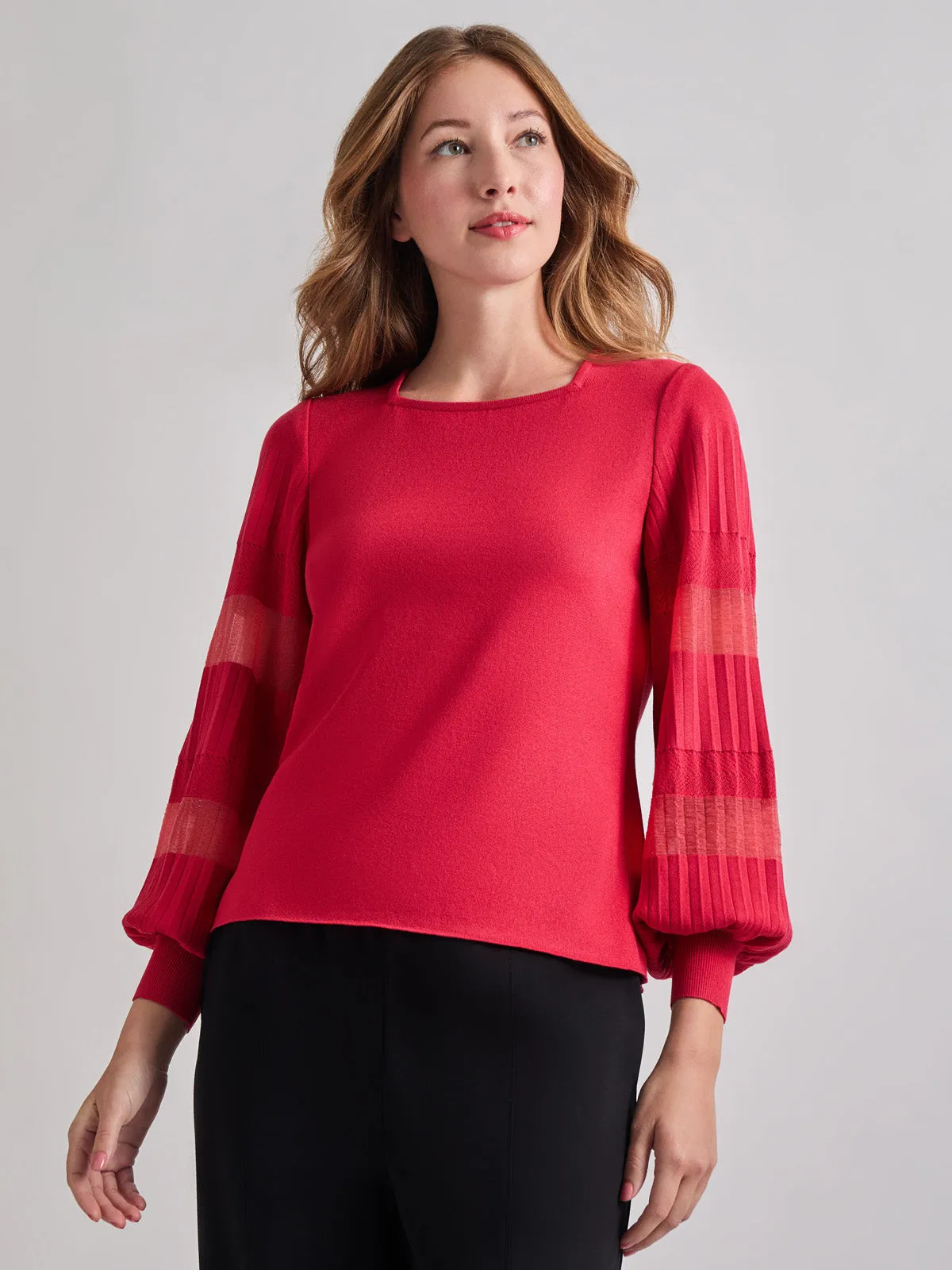 Burnout Accent Bishop Sleeve Soft Knit Tunic