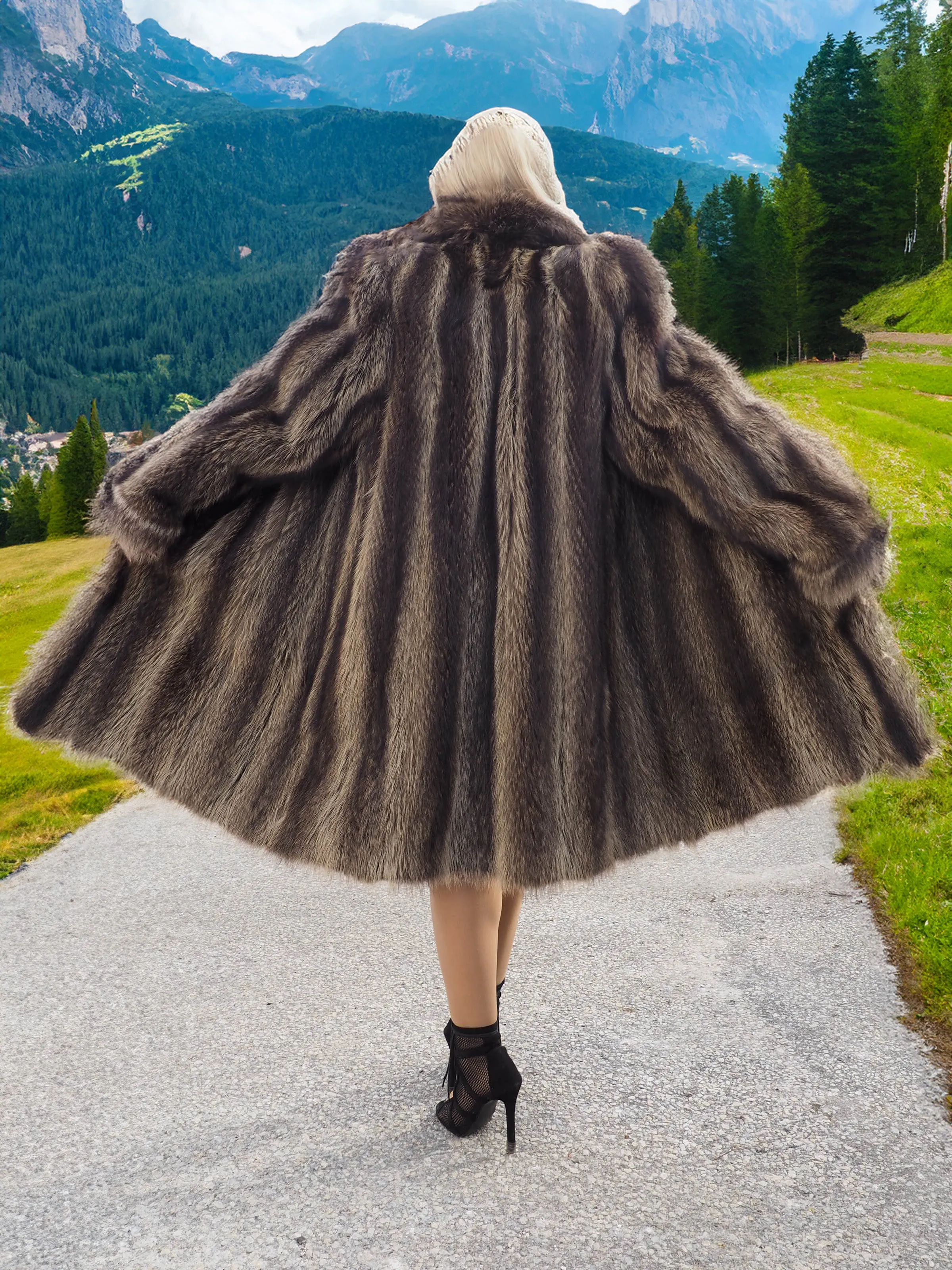 Canadian Raccoon Fur Coat Coats With Detachable Hood M/L