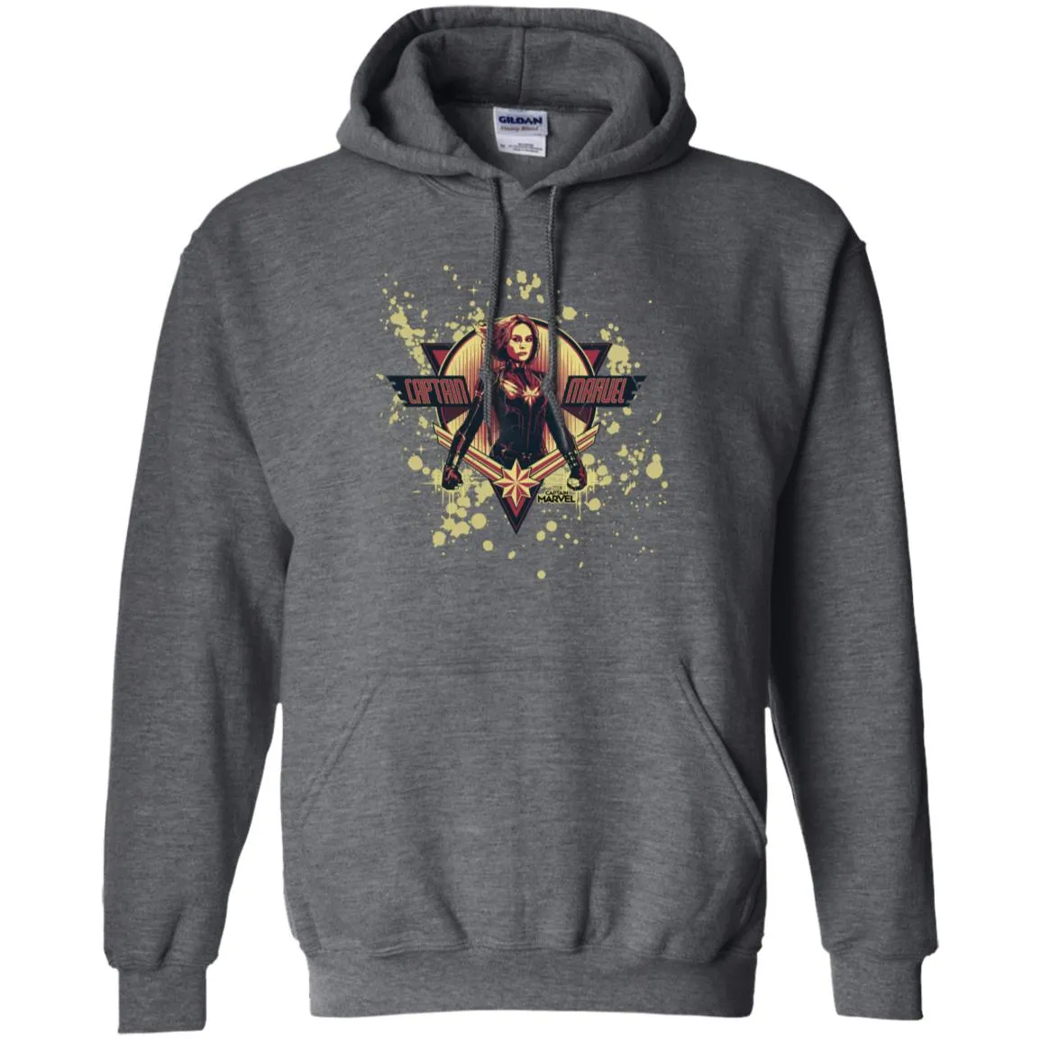 Captain Marvel Cracked Paint Splatter Logo Pullover Hoodie Sweatshirt