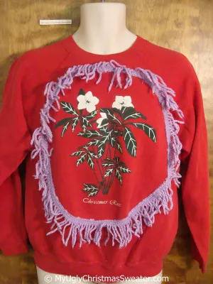 Christmas Rose with Fringe Tacky Christmas Sweatshirt