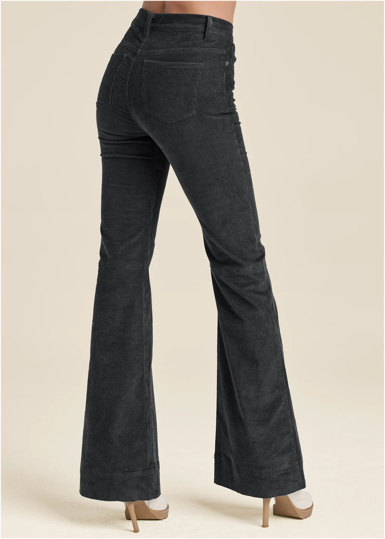 Corduroy Flared Pants - Black