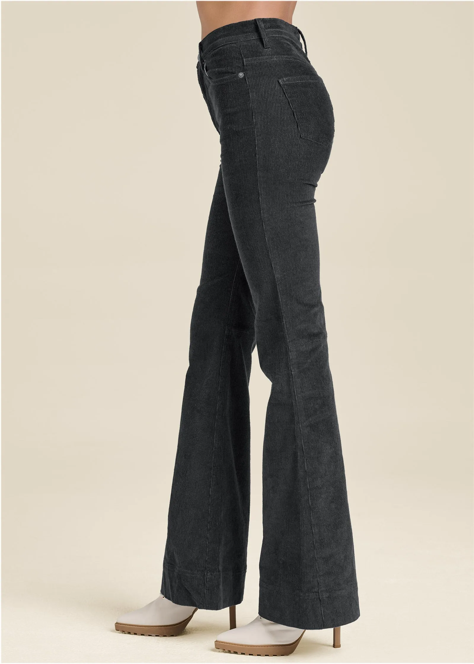 Corduroy Flared Pants - Black