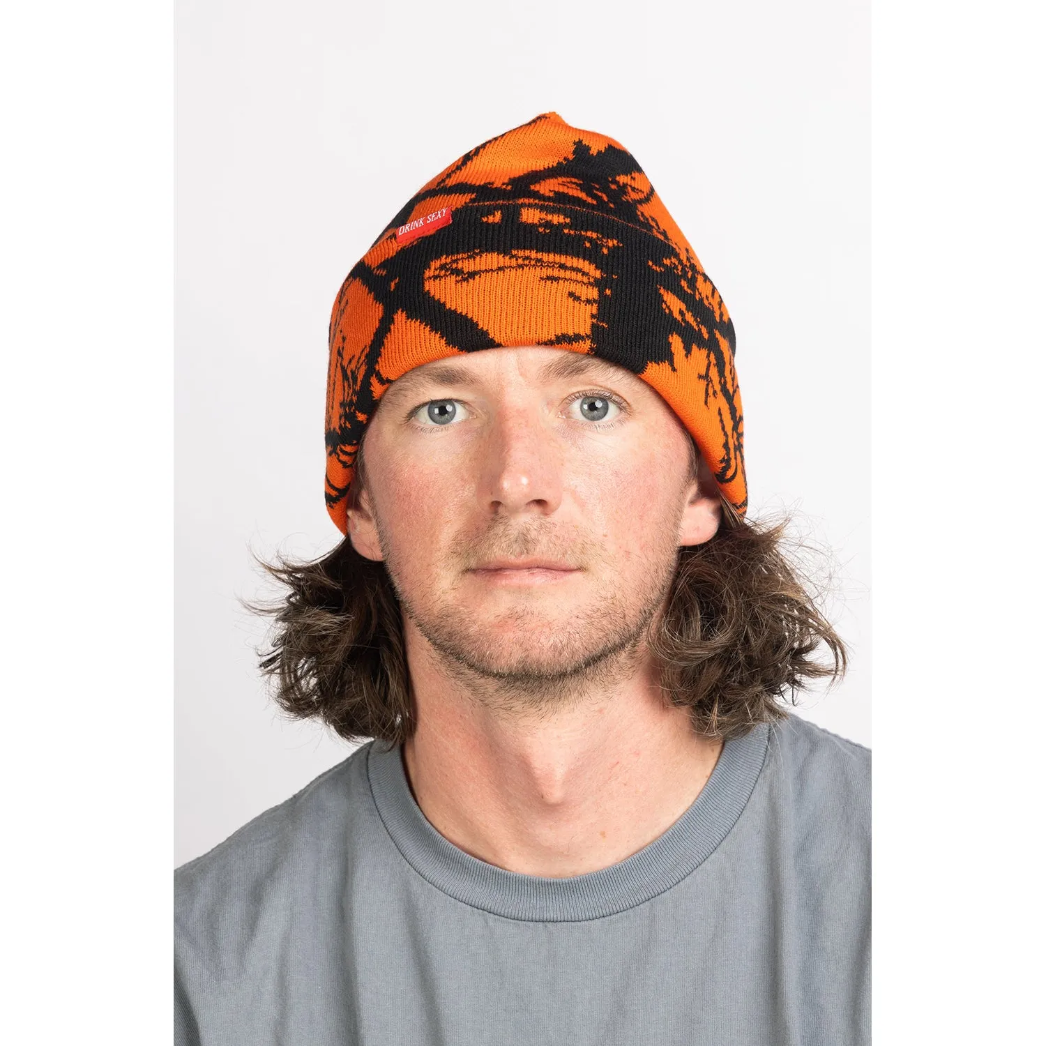 Corduroy Twig Camo Beanie Safety Orange