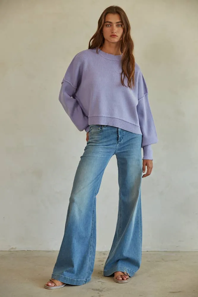 Cotton Acrylic Ribbed Knit Sweater