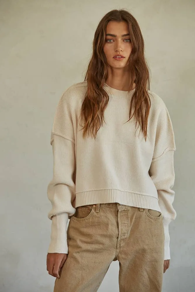 Cotton Acrylic Ribbed Knit Sweater