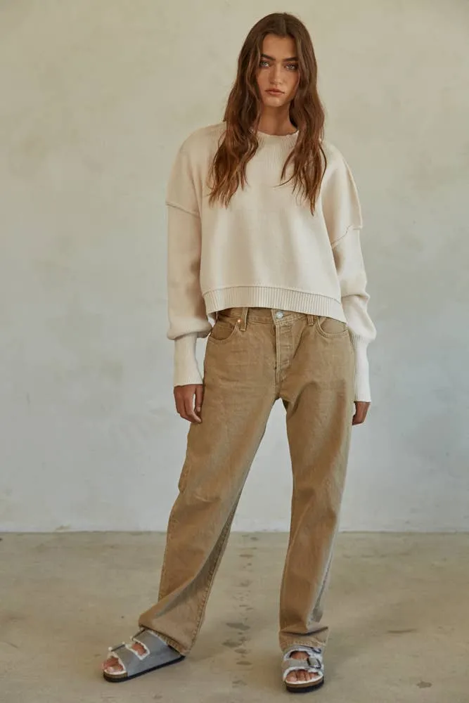 Cotton Acrylic Ribbed Knit Sweater