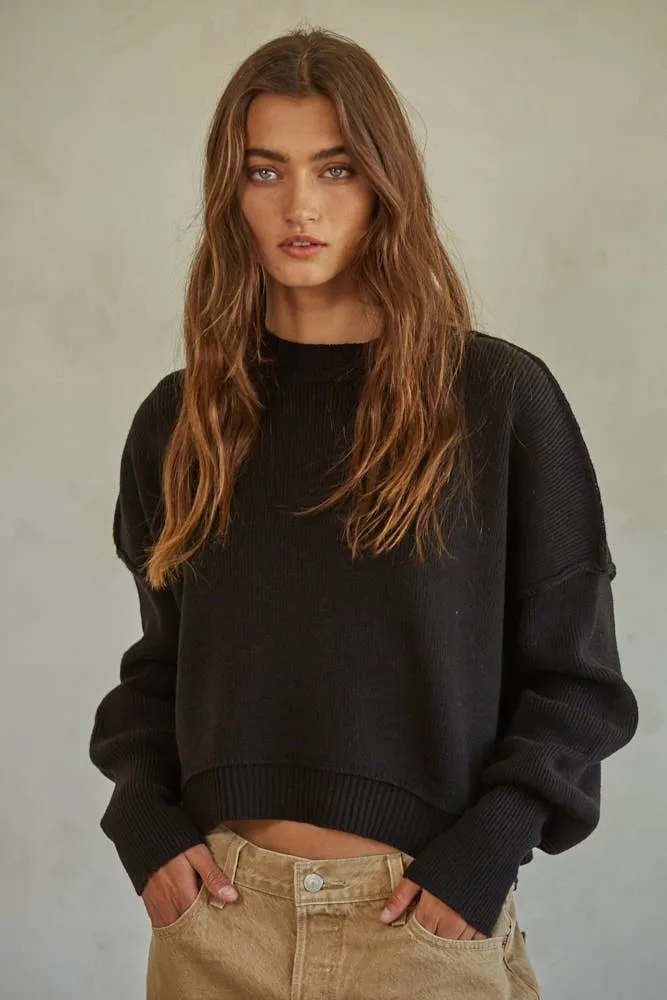 Cotton Acrylic Ribbed Knit Sweater