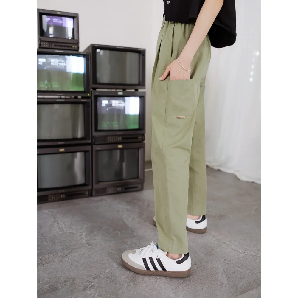 Cotton Elastic Waist Straight Leg Harem Pants Trousers