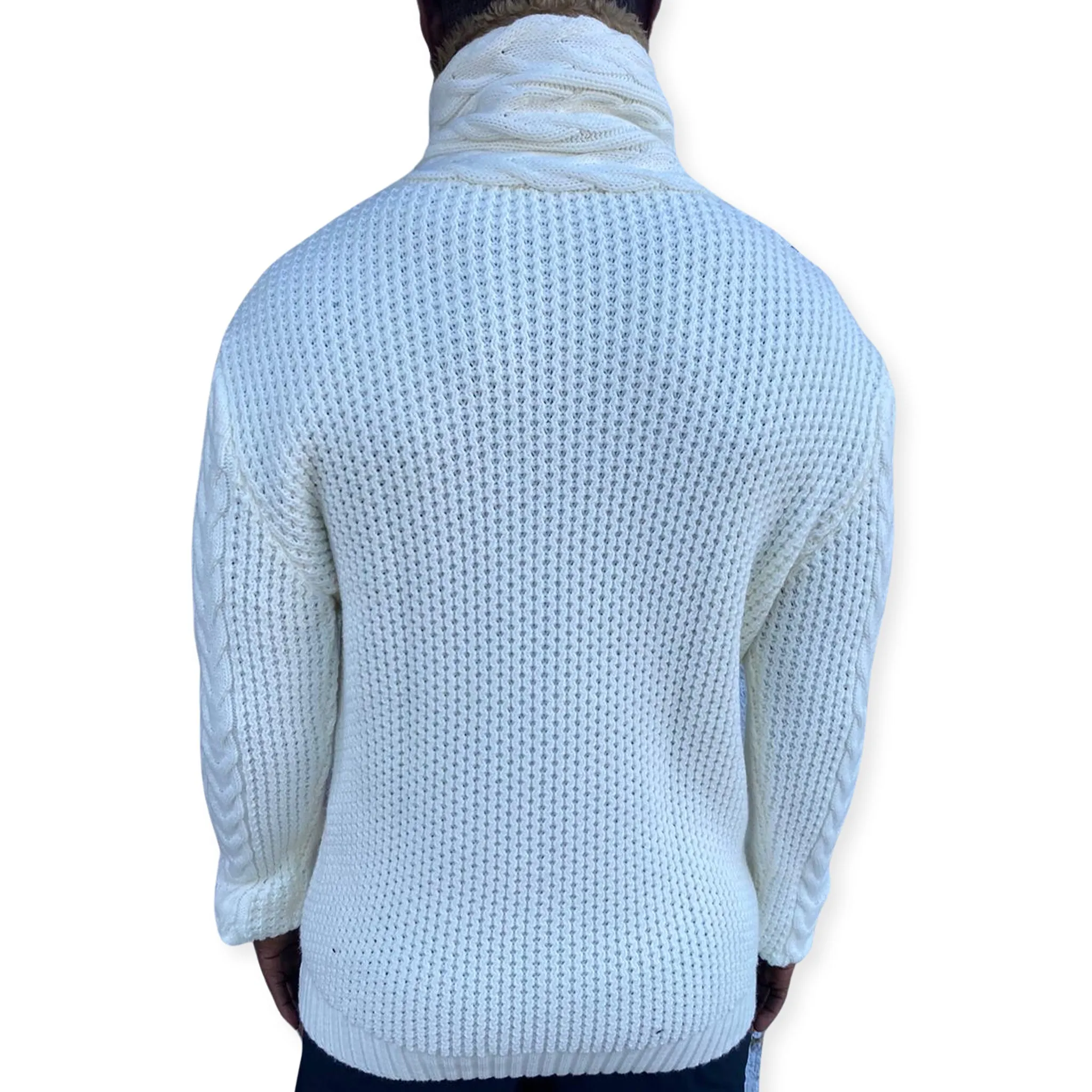 Cream Shawl Collar Sweater with Double Buckle