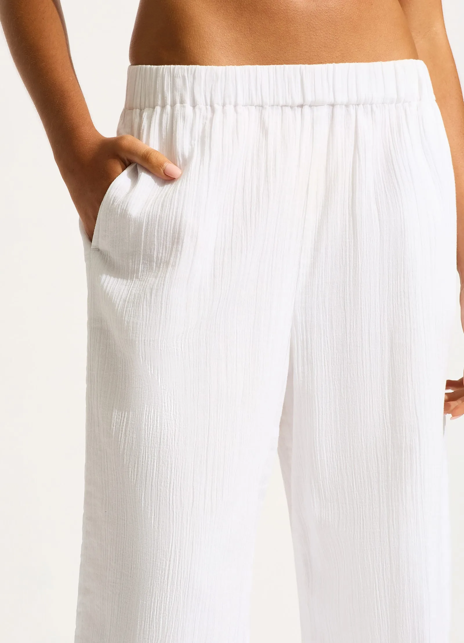 Crinkle Beach Pant - White