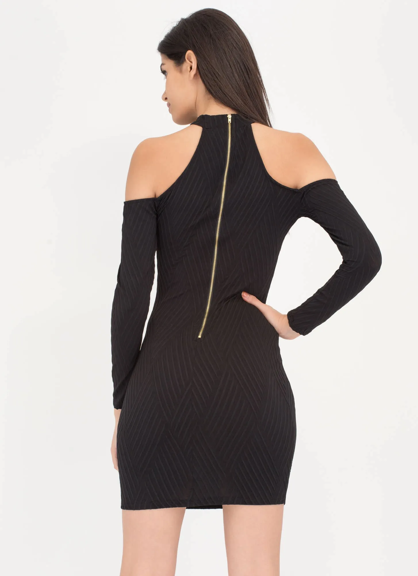 Cut The Lines Cold-Shoulder Dress