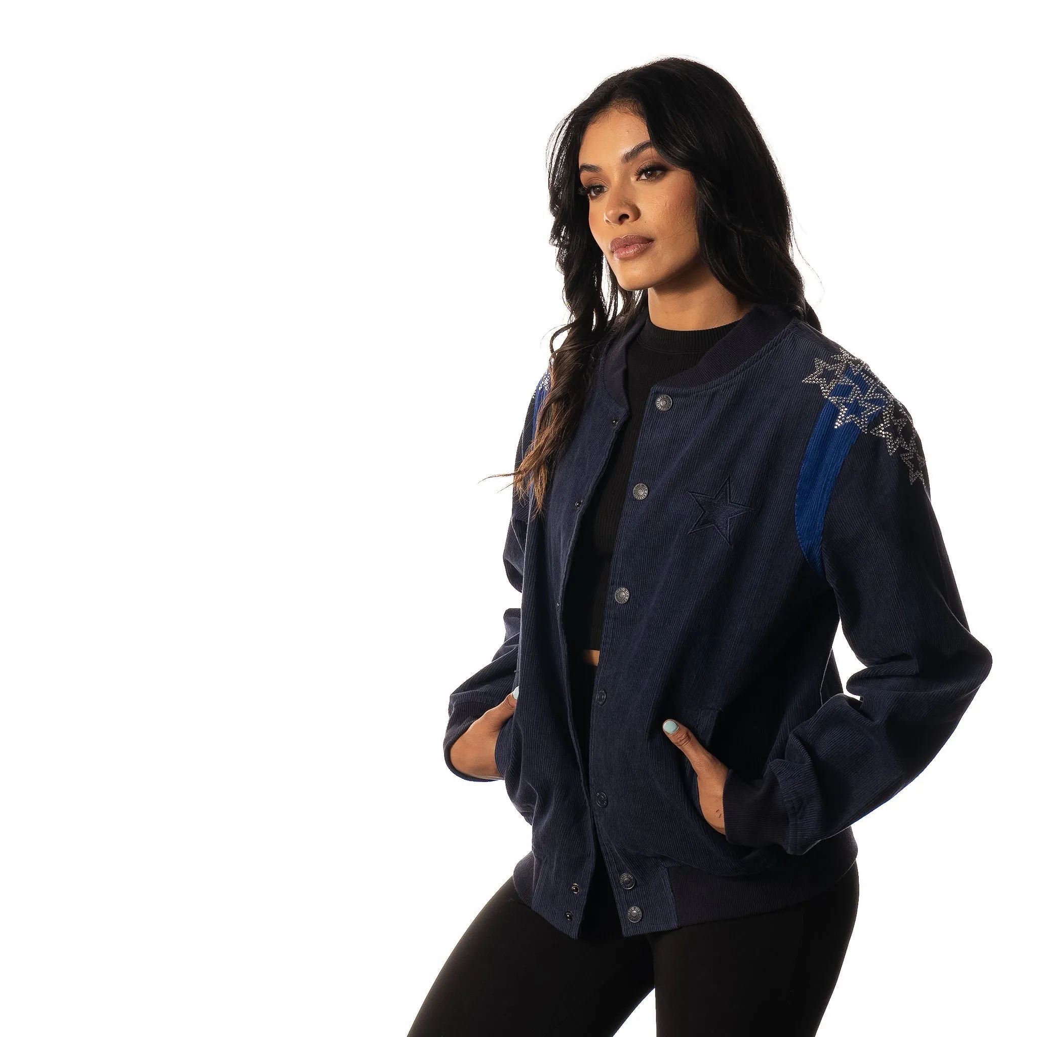 Dallas Cowboys Women Cord Star Sleeve Bomber - Blue