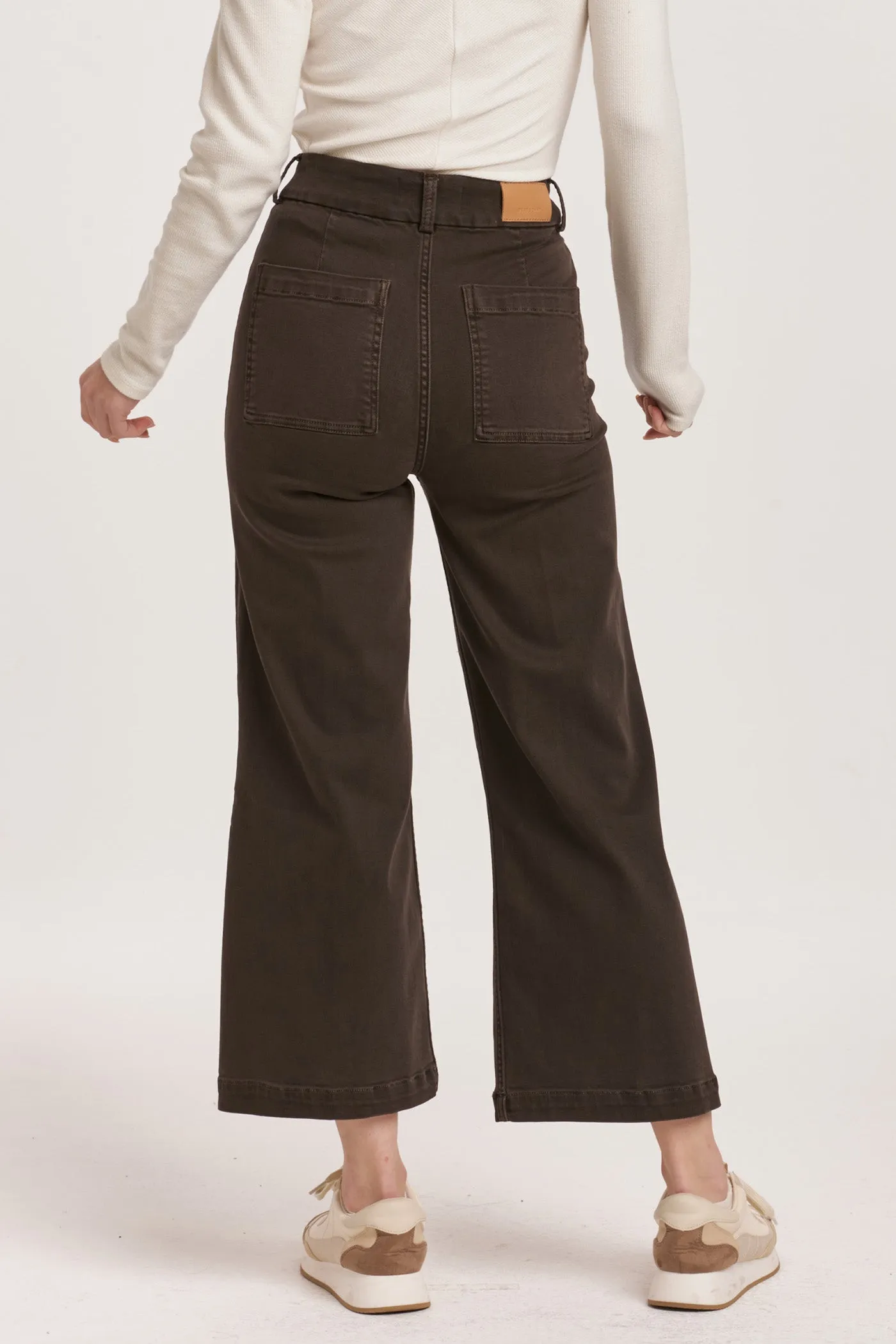 Dear John Audrey High Rise Cropped Wide Leg Jean in Ground Coffee