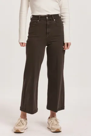 Dear John Audrey High Rise Cropped Wide Leg Jean in Ground Coffee