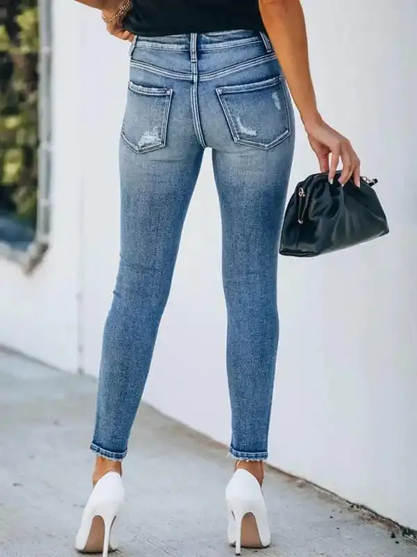 Denim Slim Ripped High Stretch Ladies Denim Trousers