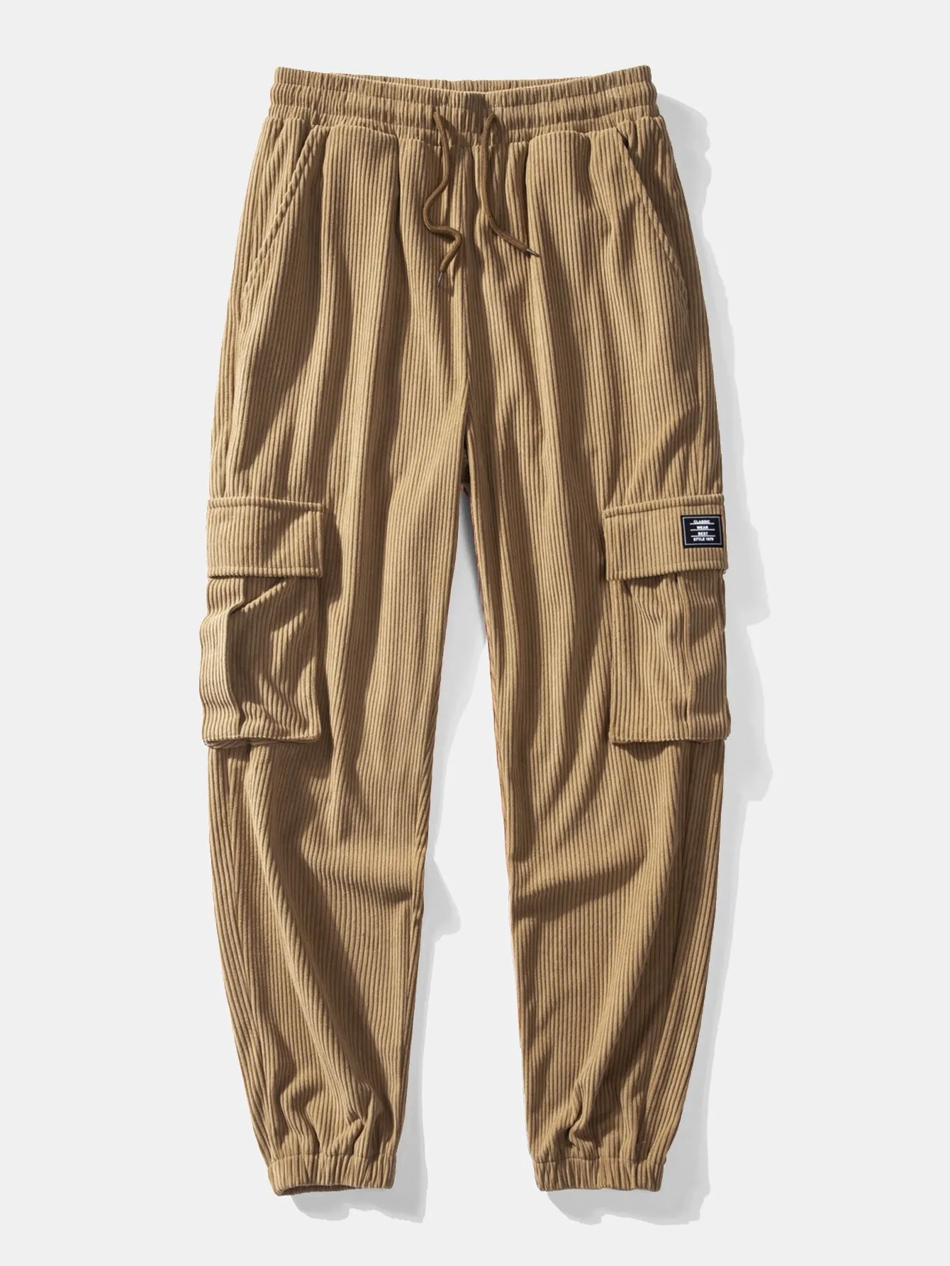 Drawstring Corduroy Cargo Jogger Pants