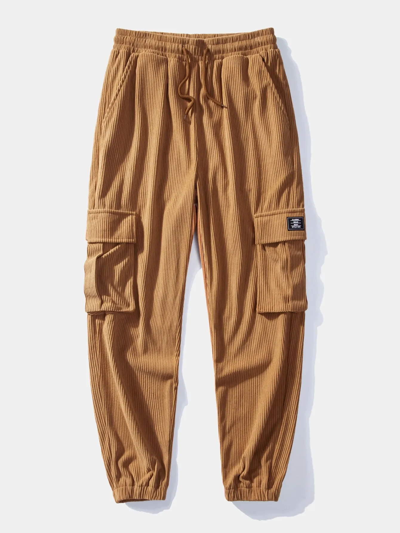 Drawstring Corduroy Cargo Jogger Pants